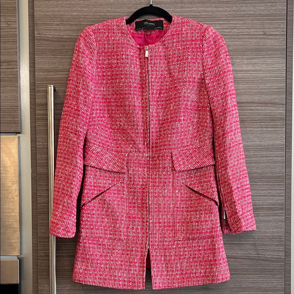 Zara Pink Tweed Zip-Up blazer/jacket/dress